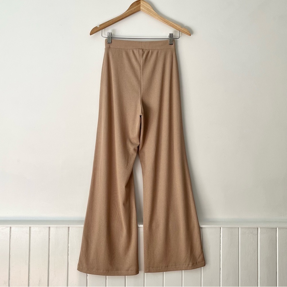 Zara Tan Knit High Waisted Wide Leg Trousers Size S - Picture 6 of 11